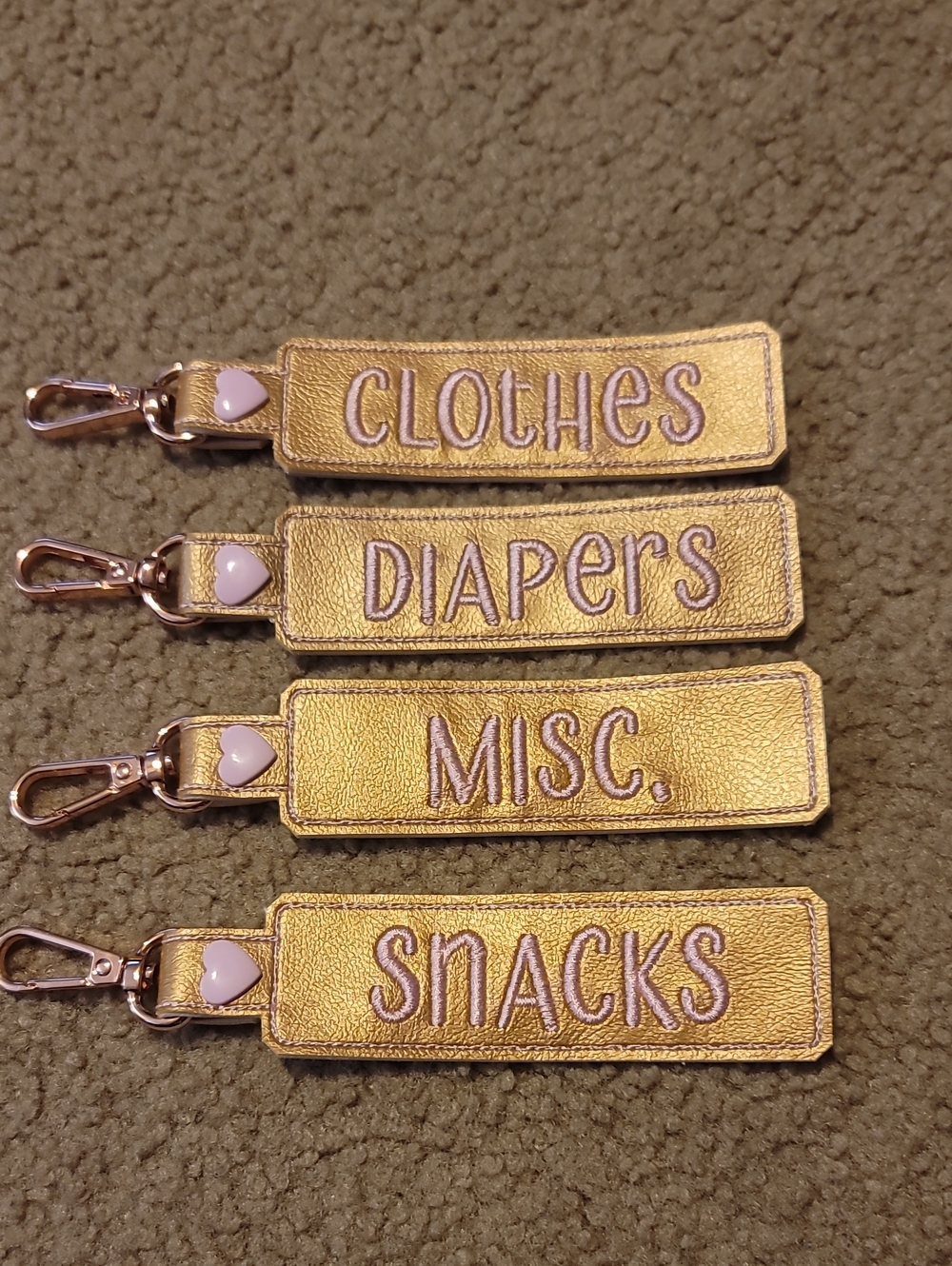 Gold 'Clothes/Diapers/Misc/Snacks' Bag Tags - Kids Accessories